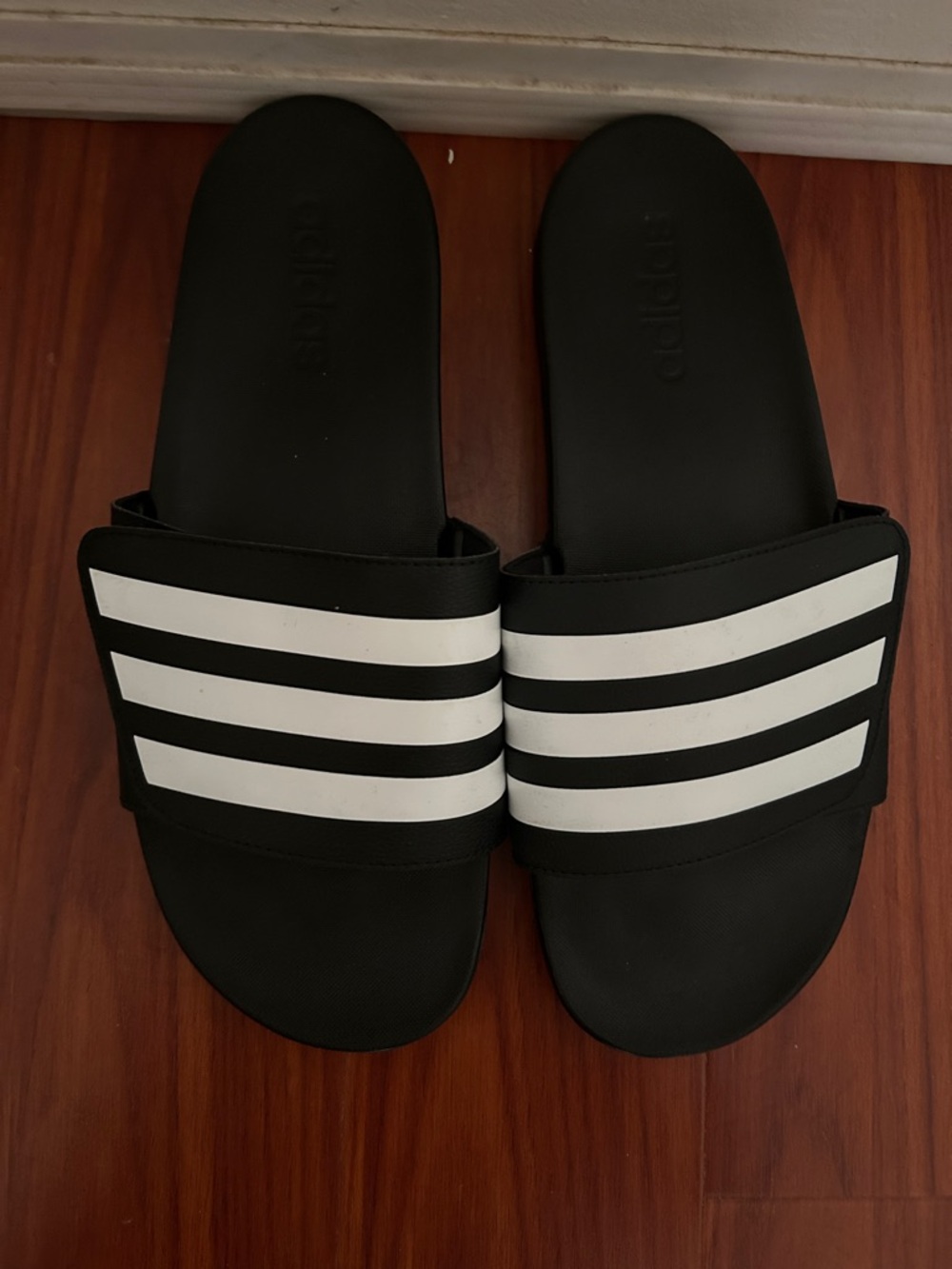 adidas Black Slide Sandals with White Stripes